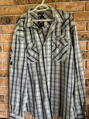 Marc Ecko Plaid Shirt in White, Black & Green